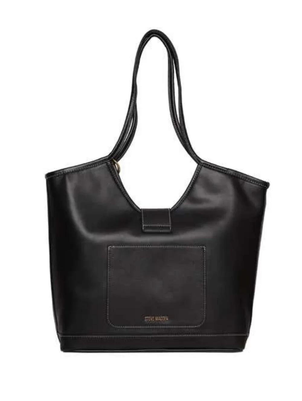 Steve Madden Black Leather Shoulder Tote with Gold Accent
